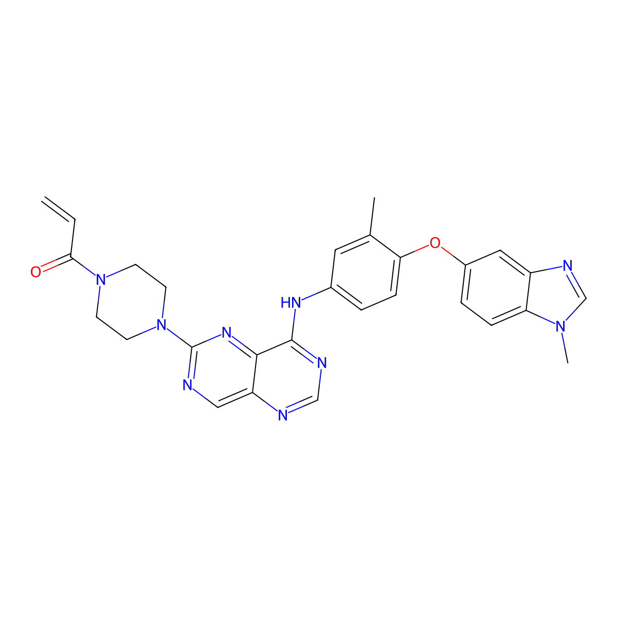 1-[4-[4-[3-Methyl-4-(1-methylbenzimidazol-5-yl)oxyanilino]pyrimido[5,4-d]pyrimidin-6-yl]piperazin-1-yl]prop-2-en-1-one molecular structure, CAS 2682003-36-5