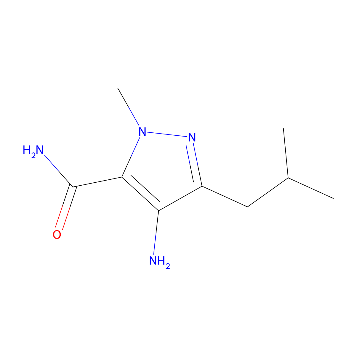 4-amino-1-methyl-3-(2-methylpropyl)-1H-pyrazole-5-carboxamide molecular structure, CAS 268204-00-8