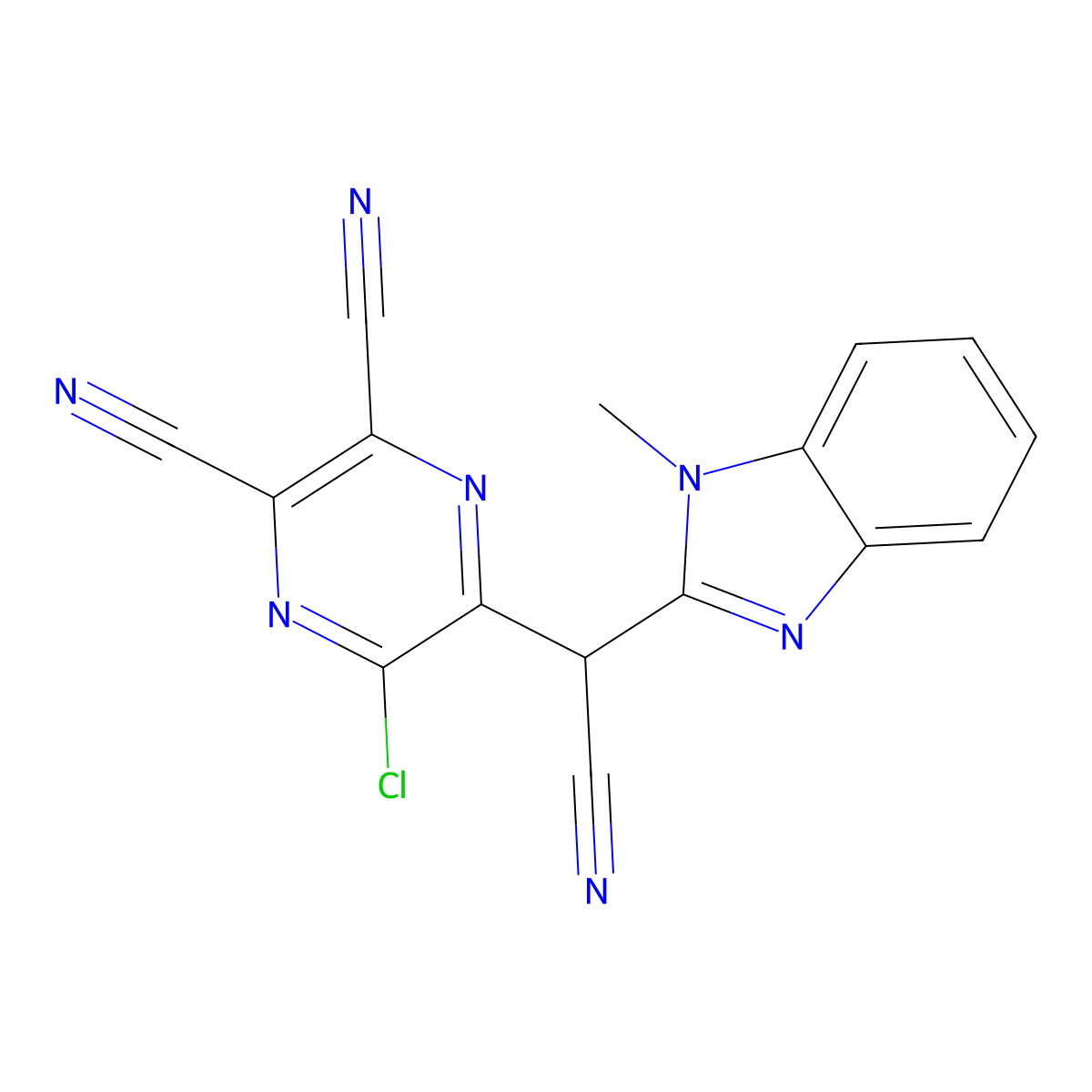 5-Chloro-6-(cyano(1-methyl-1H-benzo[d]imidazol-2-yl)methyl)pyrazine-2,3-dicarbonitrile molecular structure, CAS 268205-17-0