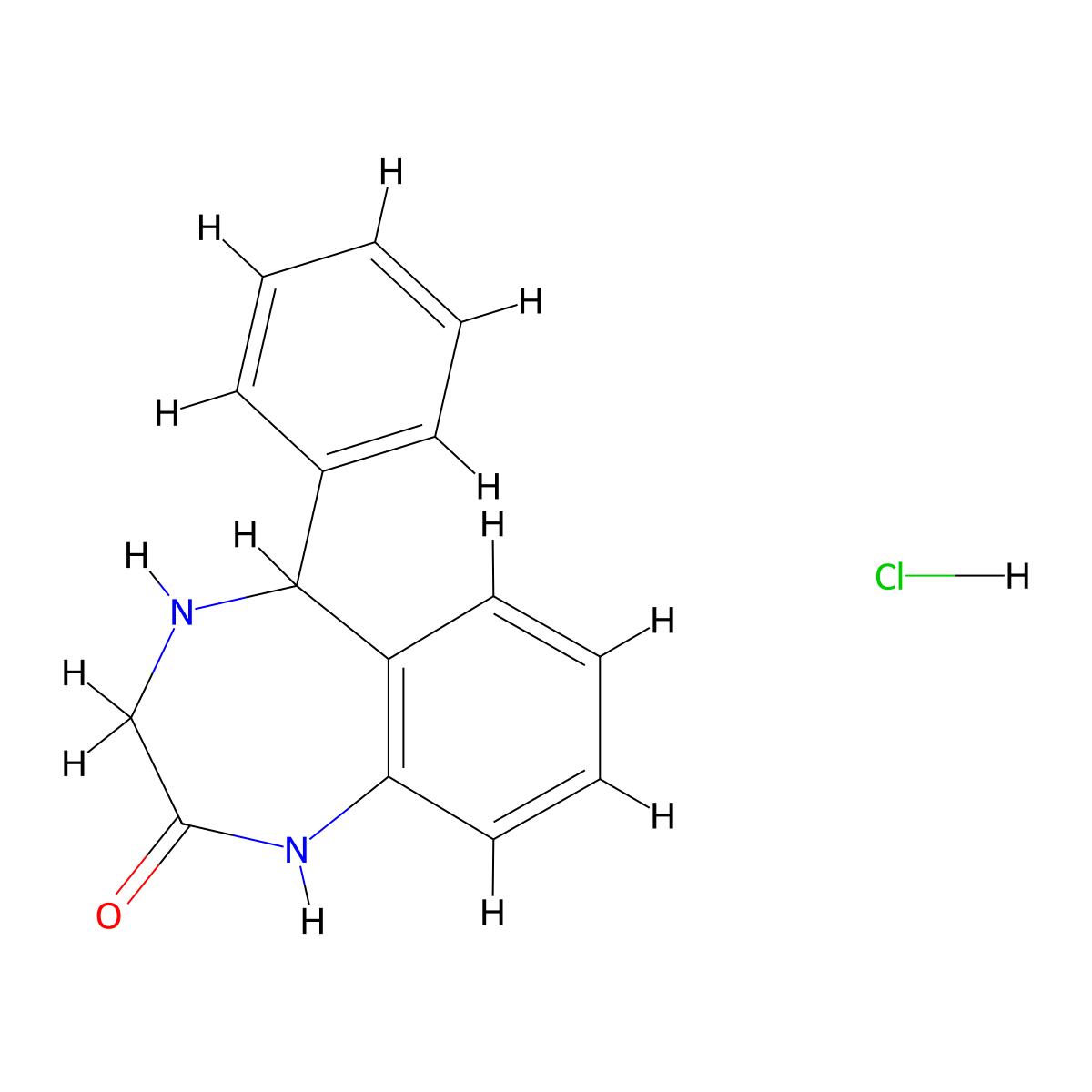 (R,S)-1,3,4,5-Tetrahydro-5-phenyl-2H-1,4-benzodiazepin-2-one hydrochloride molecular structure, CAS 268209-92-3