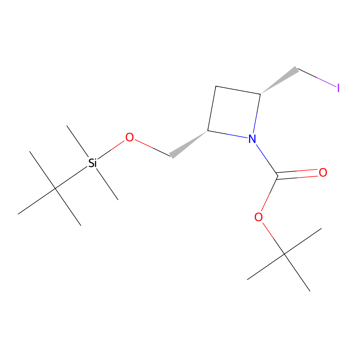 tert-Butyl (2S,4R)-2-(((tert-butyldimethylsilyl)oxy)methyl)-4-(iodomethyl)azetidine-1-carboxylate molecular structure, CAS 2682097-10-3