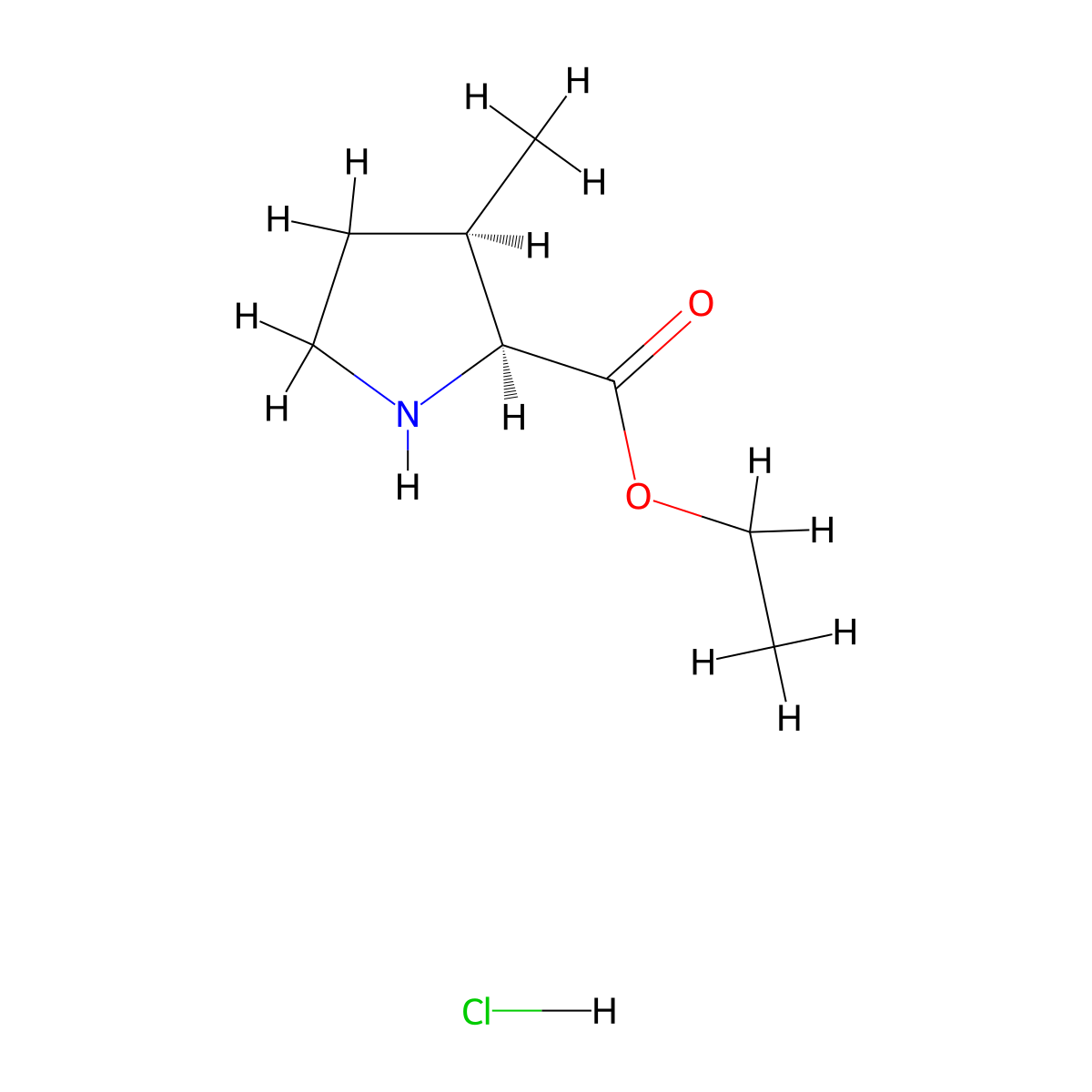 Cis-ethyl 3-methylpyrrolidine-2-carboxylate hydrochloride molecular structure, CAS 2682097-20-5