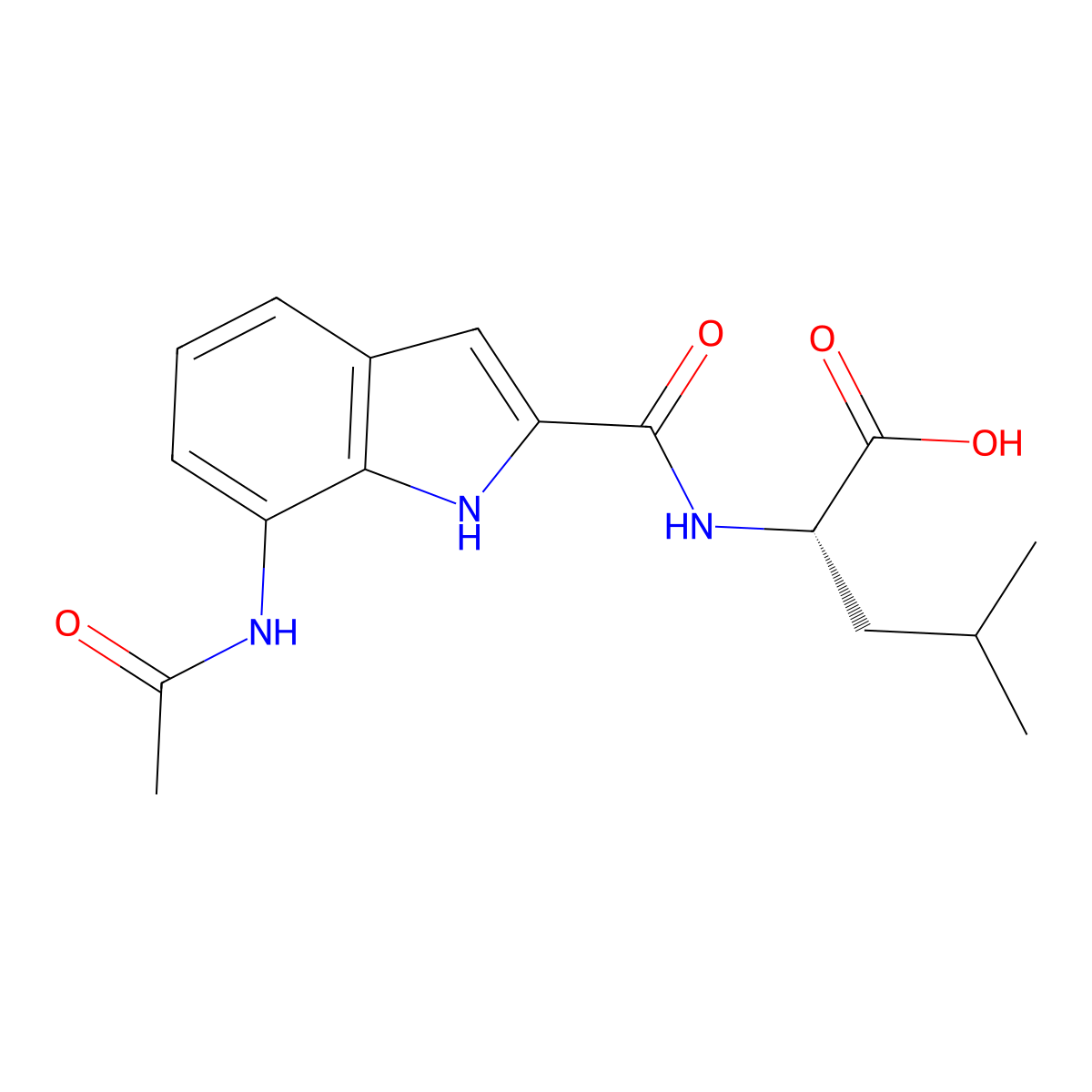 (S)-2-(7-Acetamido-1H-indole-2-carboxamido)-4-methylpentanoic acid molecular structure, CAS 2682097-60-3