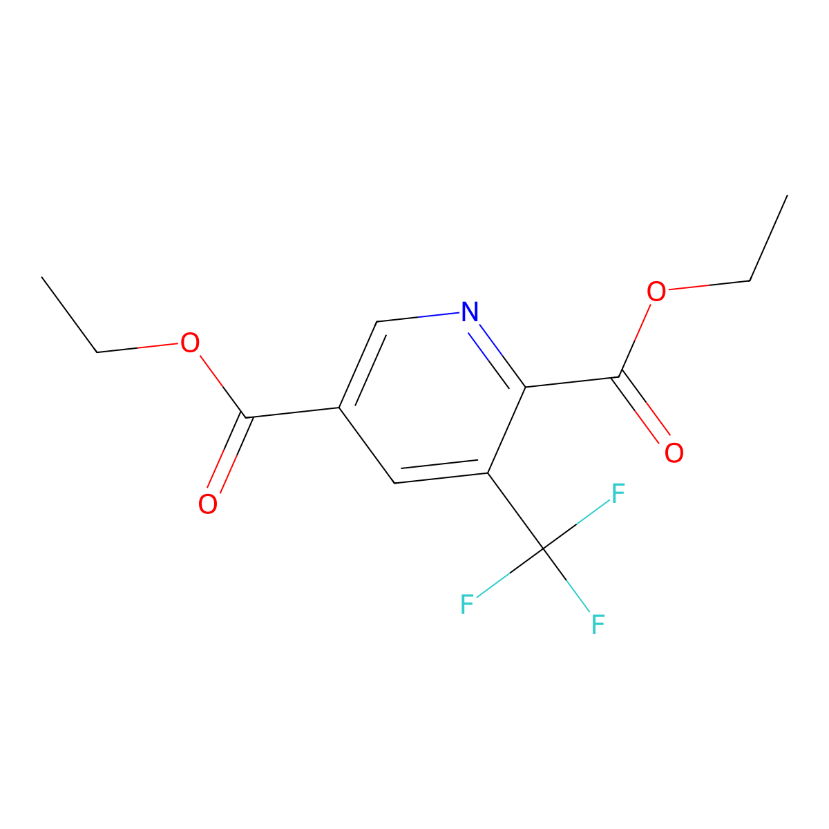 Diethyl 3-(trifluoromethyl)pyridine-2,5-dicarboxylate molecular structure, CAS 2682114-34-5