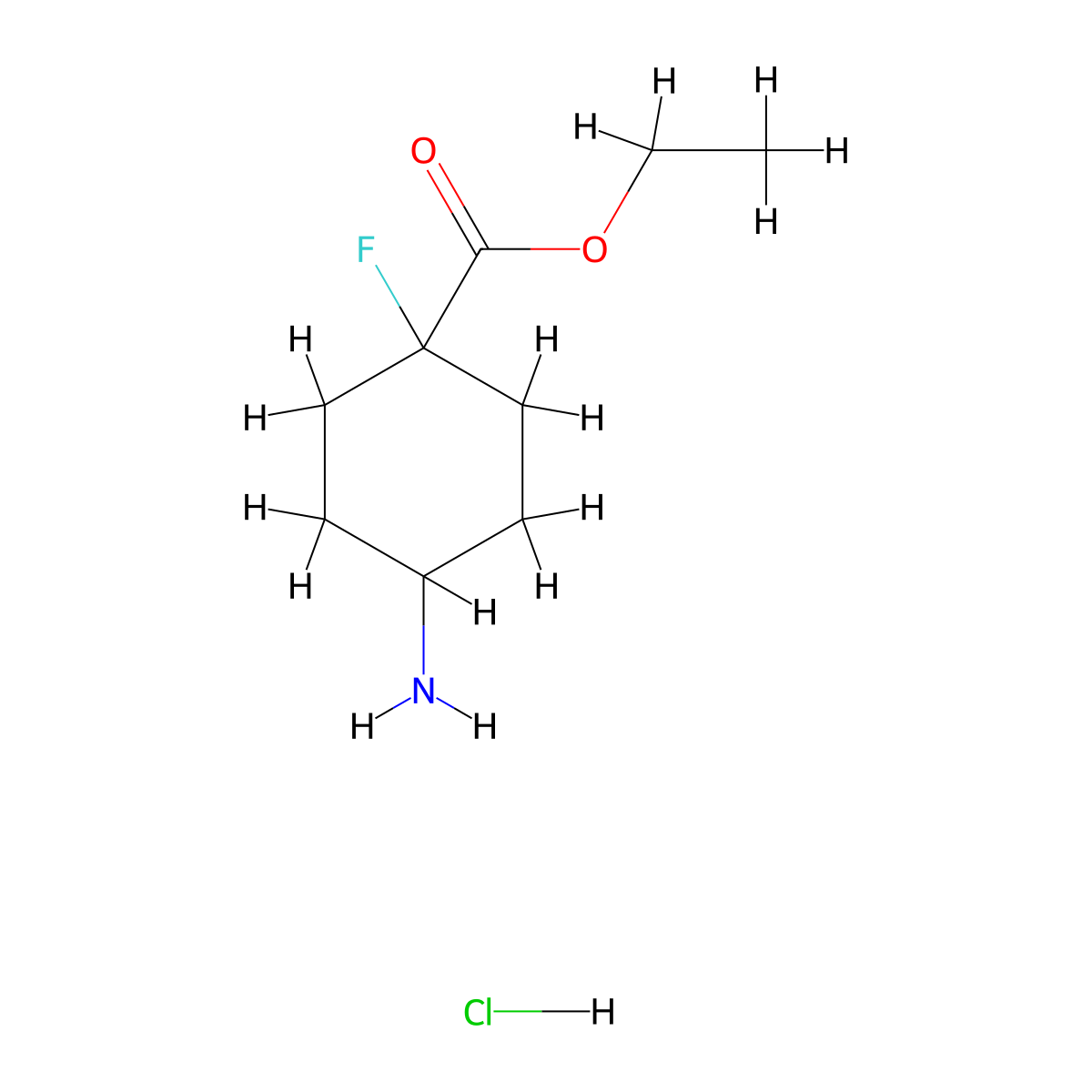 Ethyl 4-amino-1-fluorocyclohexane-1-carboxylate hydrochloride molecular structure, CAS 2682114-35-6