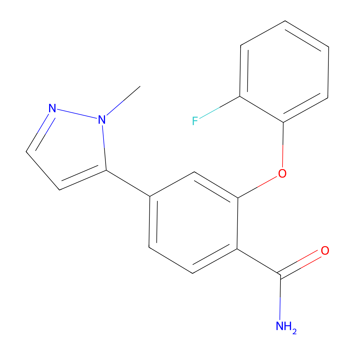 2-(2-Fluorophenoxy)-4-(1-methyl-1H-pyrazol-5-yl)benzamide molecular structure, CAS 2682114-39-0