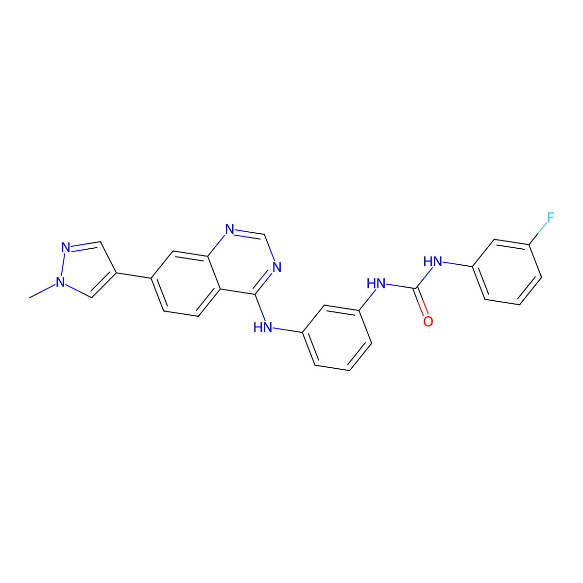 1-(3-Fluorophenyl)-3-(3-((7-(1-methyl-1H-pyrazol-4-yl)quinazolin-4-yl)amino)phenyl)urea molecular structure, CAS 2682114-54-9