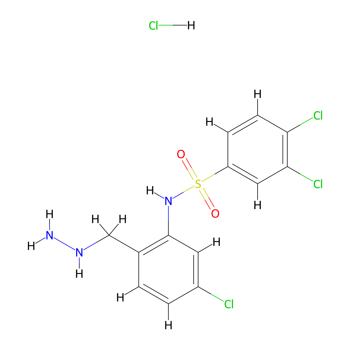 3,4-Dichloro-N-(5-chloro-2-(hydrazinylmethyl)phenyl)benzenesulfonamide hydrochloride molecular structure, CAS 2682114-55-0