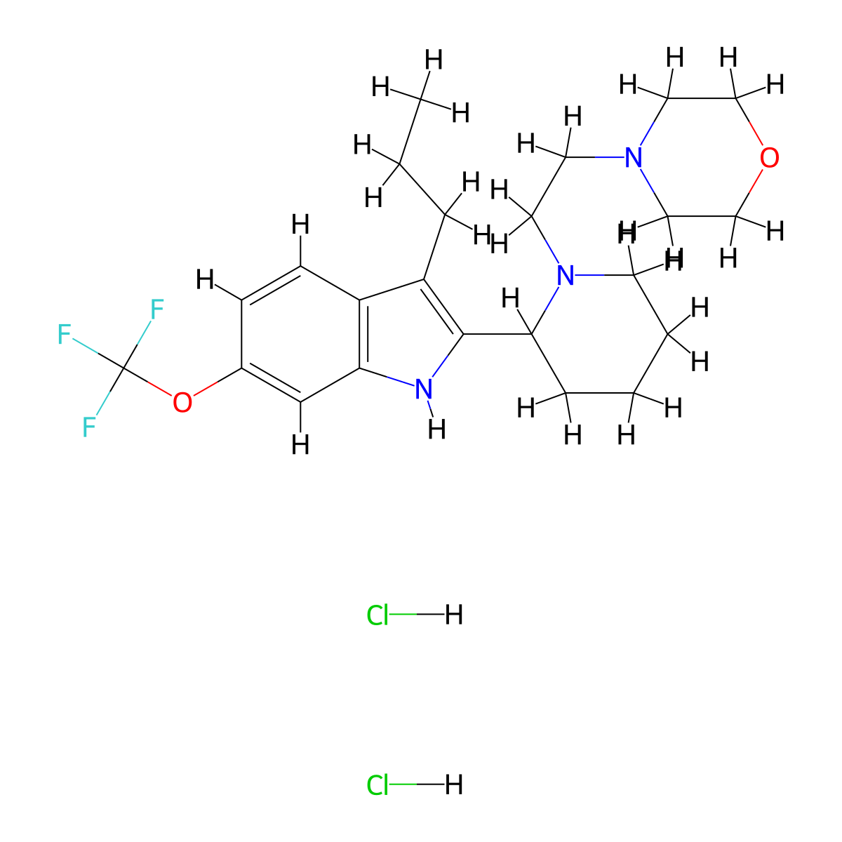 2-{1-[2-(morpholin-4-yl)ethyl]piperidin-2-yl}-3-propyl-6-(trifluoromethoxy)-1H-indoledihydrochloride molecular structure, CAS 2682205-21-4