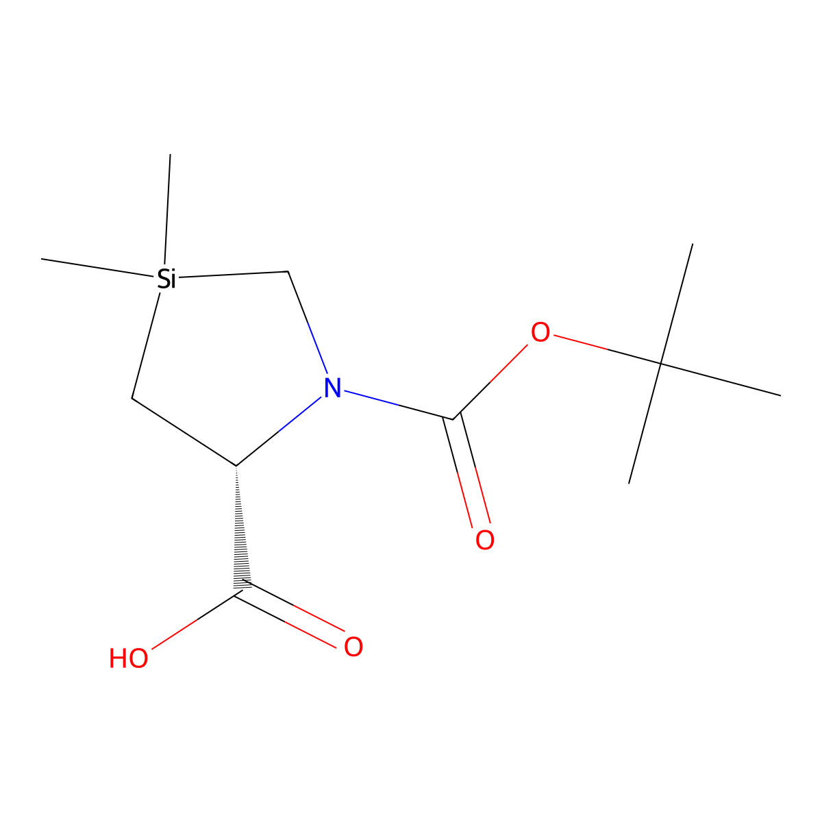(R)-1-(tert-butoxycarbonyl)-3,3-dimethyl-1,3-azasilolidine-5-carboxylic acid molecular structure, CAS 268224-29-9
