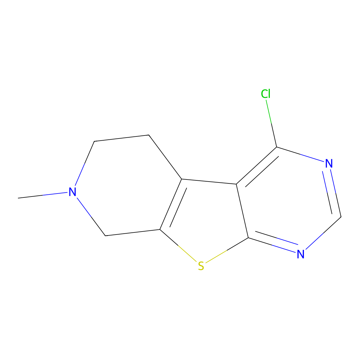 4-Chloro-7-methyl-5,6,7,8-tetrahydropyrido[4',3':4,5]thieno[2,3-d]pyrimidine molecular structure, CAS 26830-29-5