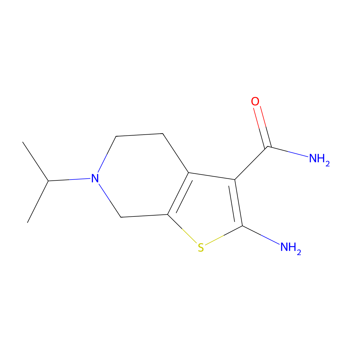 2-amino-6-(propan-2-yl)-4H,5H,6H,7H-thieno[2,3-c]pyridine-3-carboxamide molecular structure, CAS 26830-39-7