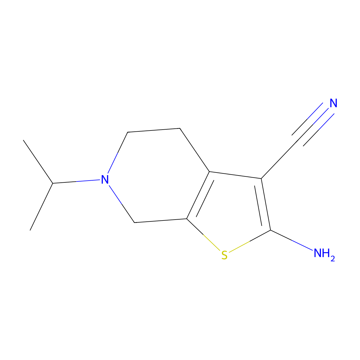 2-amino-6-(propan-2-yl)-4H,5H,6H,7H-thieno(2,3-c)pyridine-3-carbonitrile molecular structure, CAS 26830-40-0