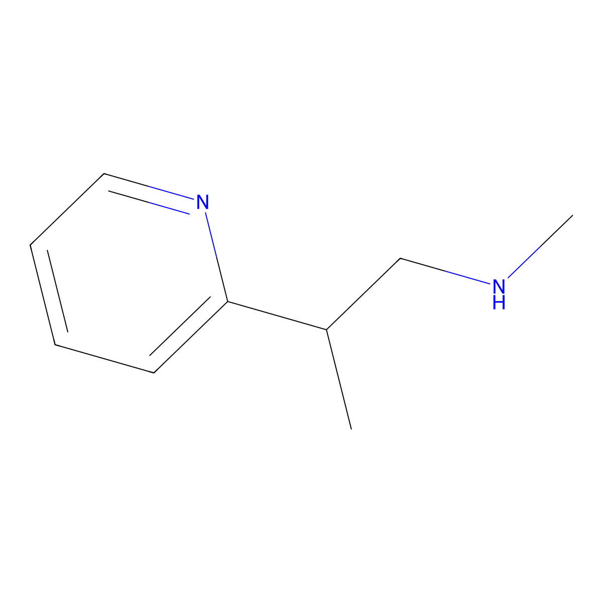 2-(1-[N-methylamino]prop-2-yl)pyridine molecular structure, CAS 26832-29-1