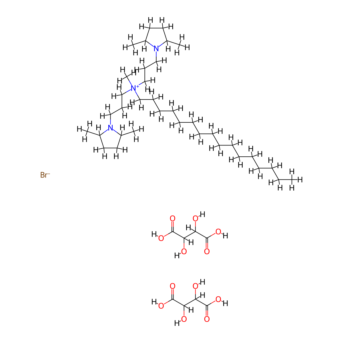 Ammonium, bis(3-(2,5-dimethyl-1-pyrrolidinyl)propyl)hexadecylmethyl-, bromide, tartrate (1:2) molecular structure, CAS 26837-71-8