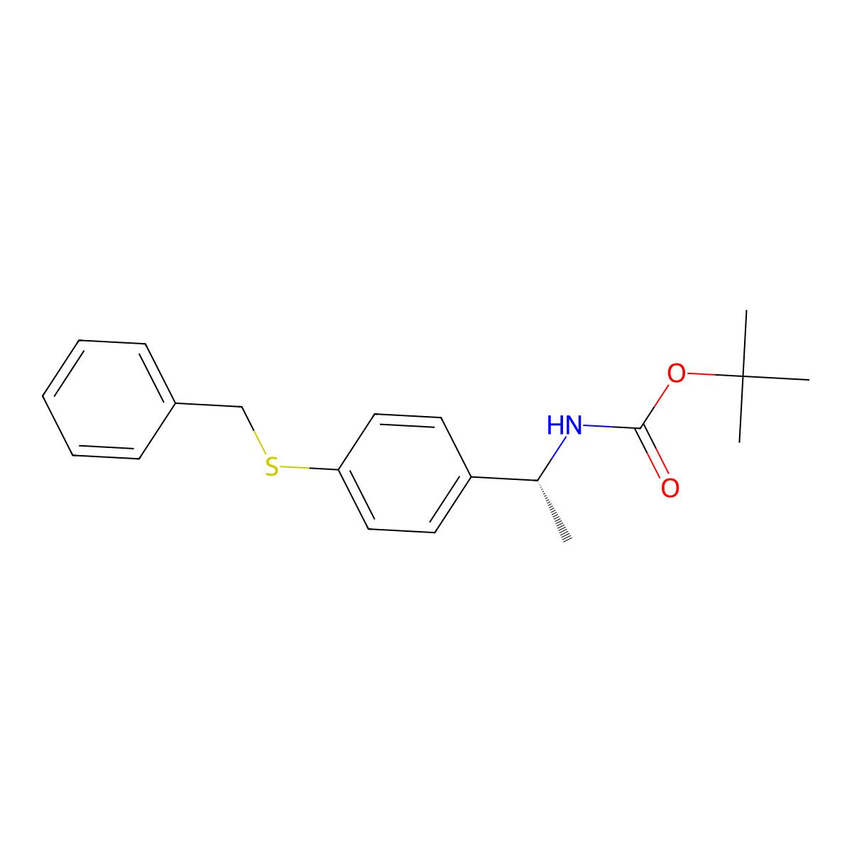 tert-butyl N-[(1R)-1-(4-benzylsulfanylphenyl)ethyl]carbamate molecular structure, CAS 2684294-31-1