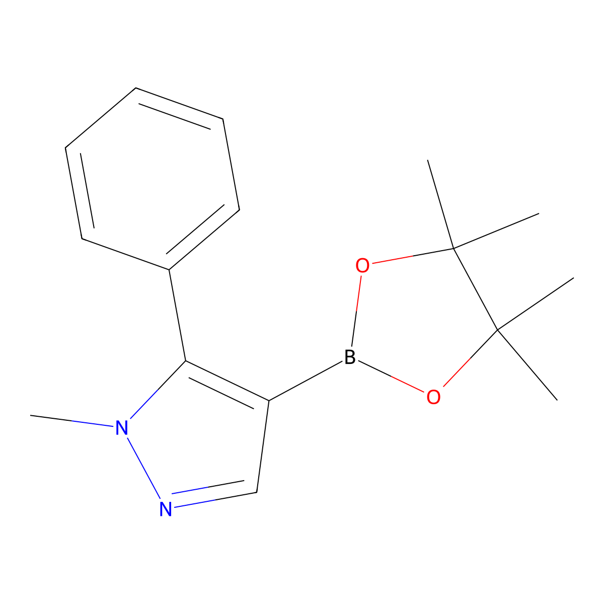 1-Methyl-5-phenyl-4-(4,4,5,5-tetramethyl-1,3,2-dioxaborolan-2-yl)-1H-pyrazole molecular structure, CAS 2684308-79-8