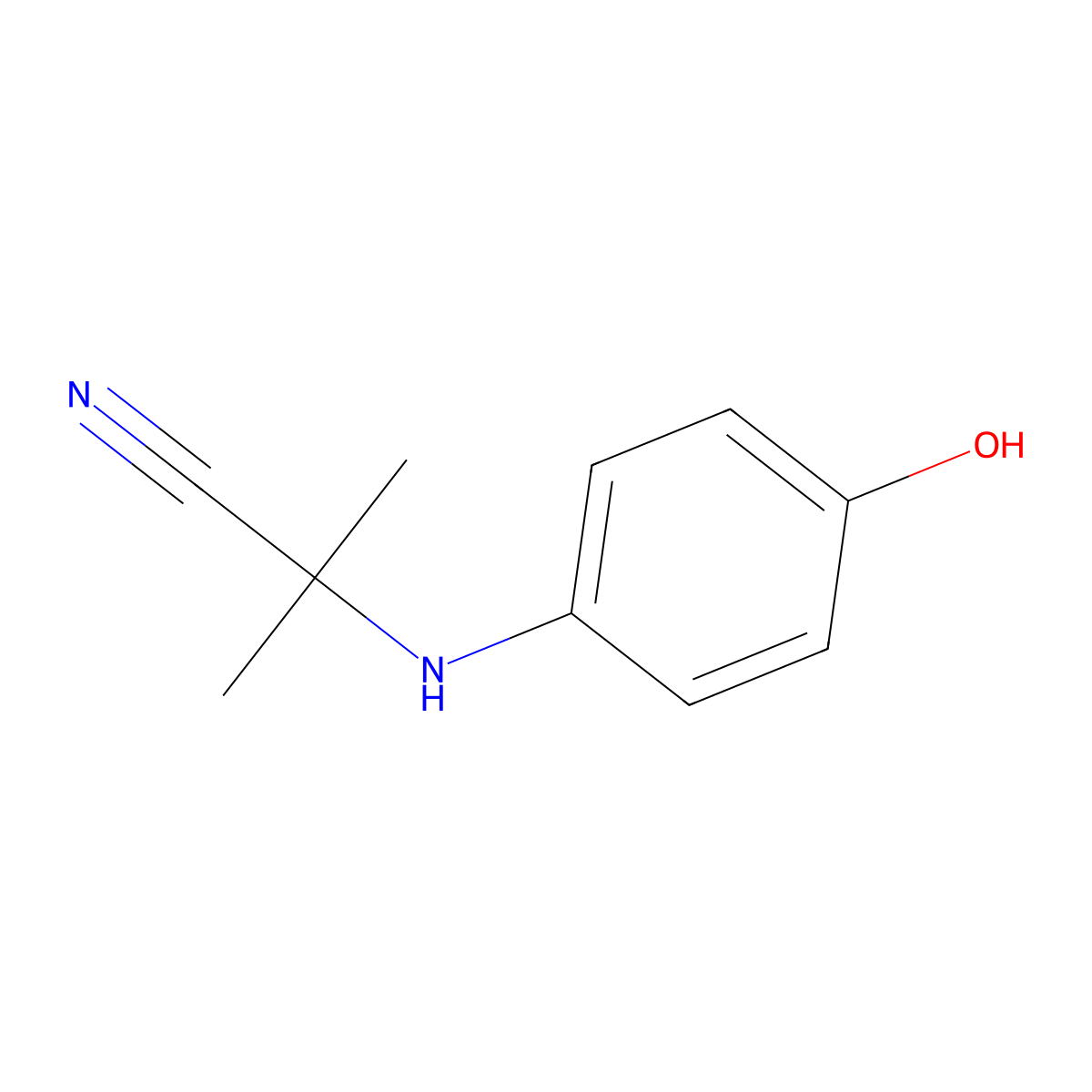 2-(4-Hydroxyphenylamino)-2-methylpropanenitrile molecular structure, CAS 26850-26-0