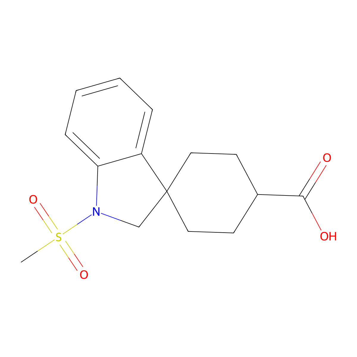 trans-1'-(Methylsulfonyl)spiro[cyclohexane-1,3'-indoline]-4-carboxylic acid molecular structure, CAS 268538-56-3
