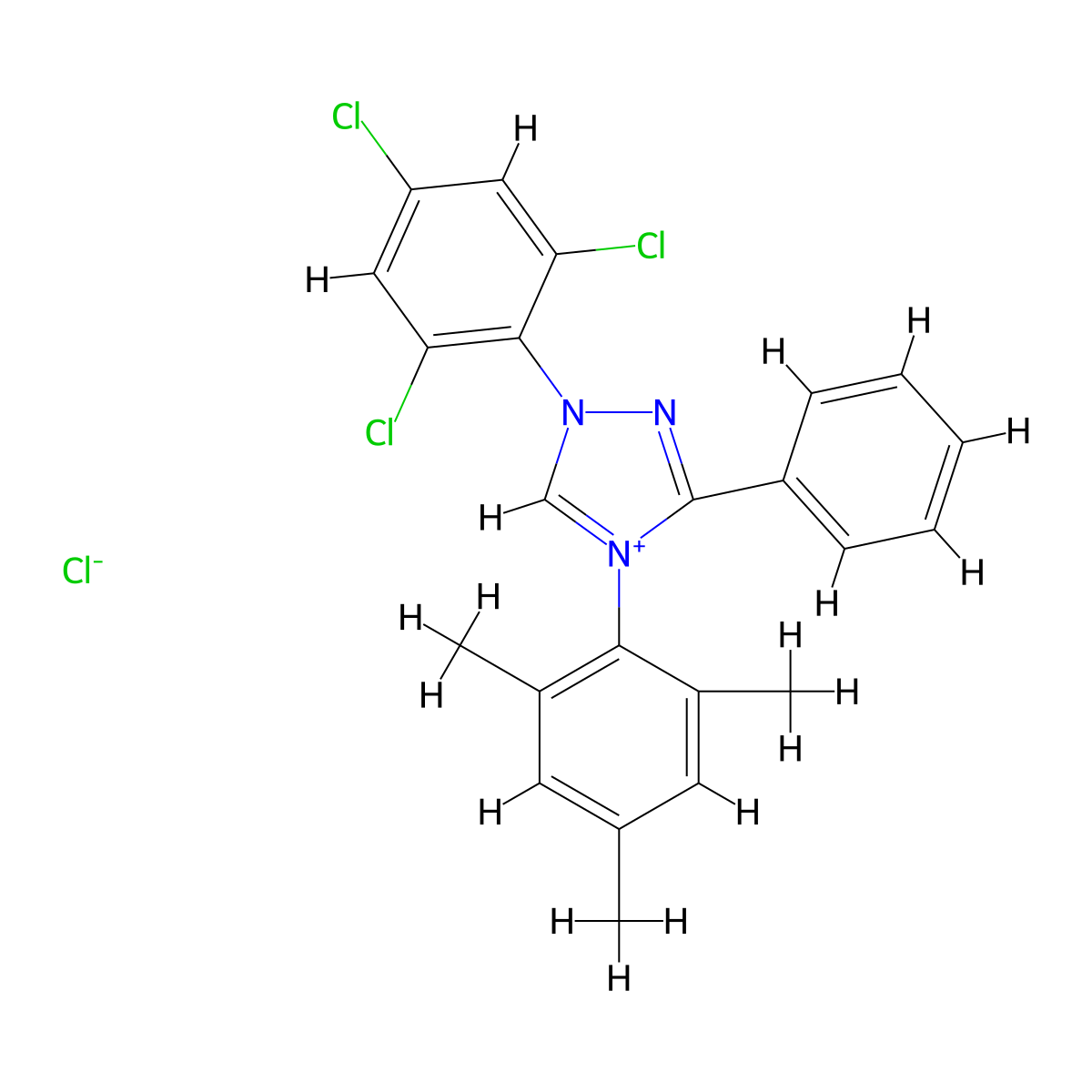 3-Phenyl-1-(2,4,6-trichlorophenyl)-4-(2,4,6-trimethylphenyl)-1,2,4-triazol-4-ium chloride molecular structure, CAS 2685735-17-3