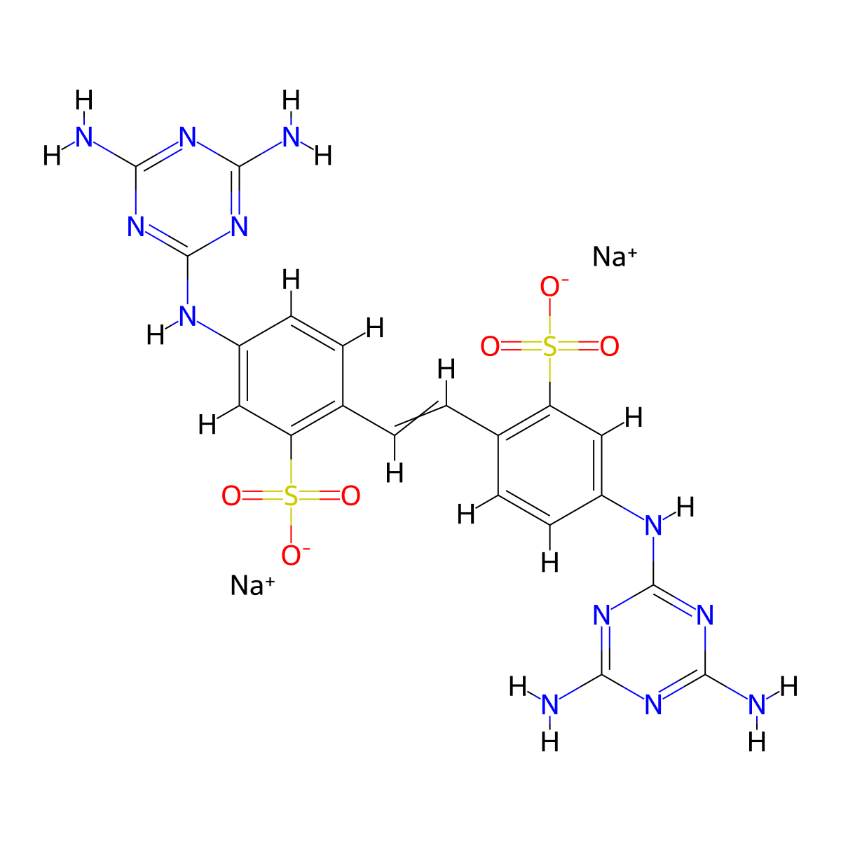 Benzenesulfonic acid, 2,2'-(1,2-ethenediyl)bis[5-[(4,6-diamino-1,3,5-triazin-2-yl)amino]-, sodium salt (1:2) molecular structure, CAS 26858-65-1
