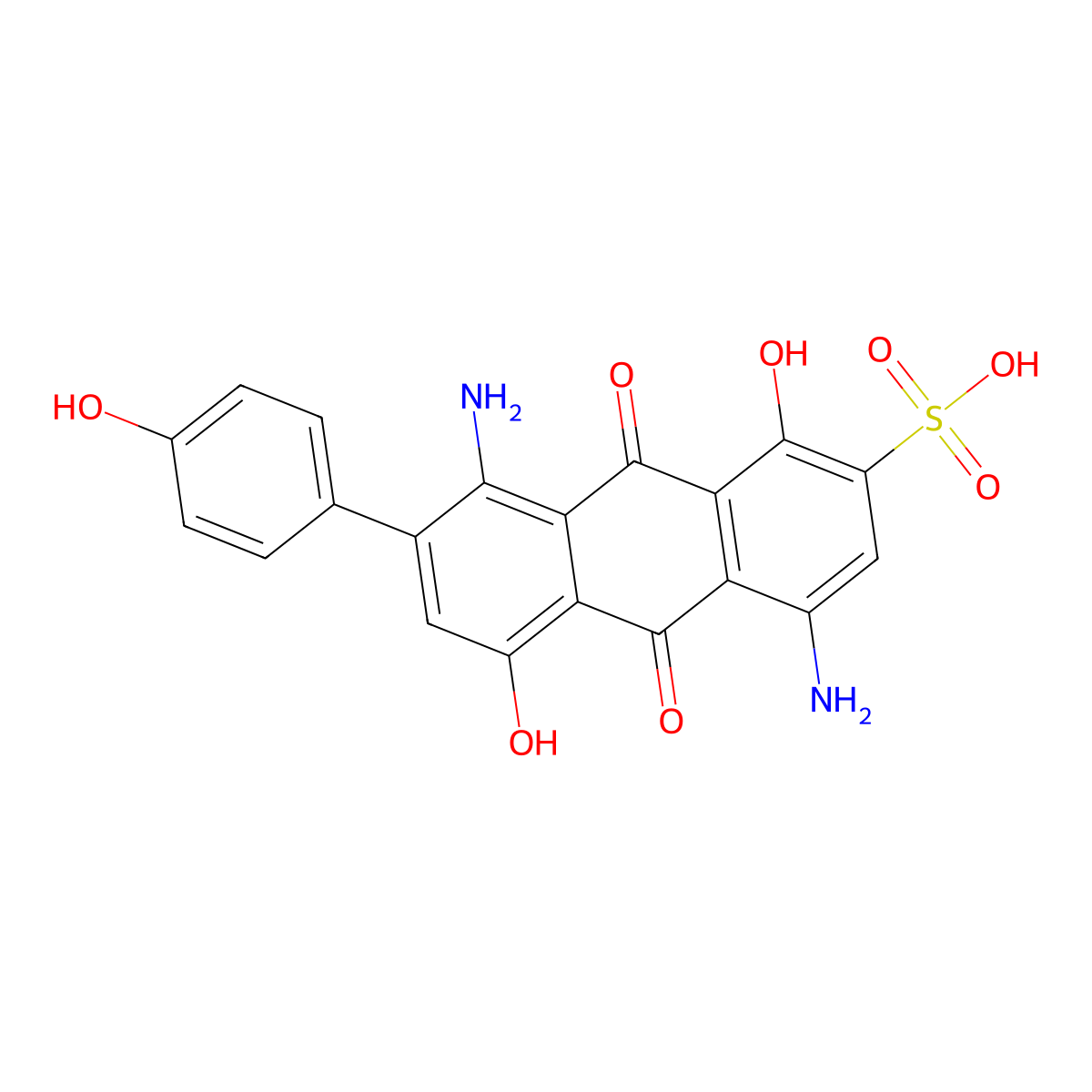 2-Anthracenesulfonic acid, 4,8-diamino-9,10-dihydro-1,5-dihydroxy-7-(4-hydroxyphenyl)-9,10-dioxo- molecular structure, CAS 26869-99-8