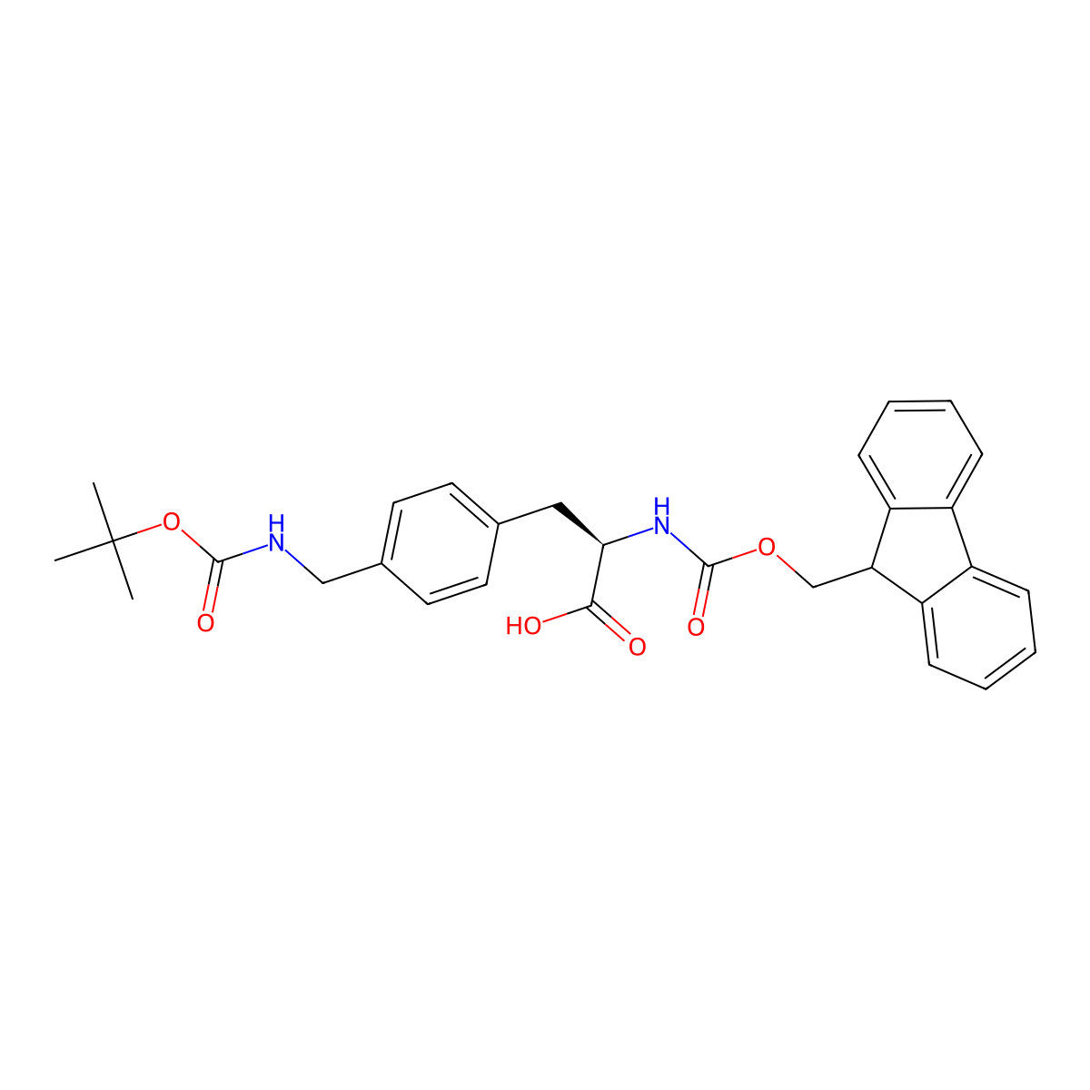 (R)-2-((((9H-fluoren-9-yl)methoxy)carbonyl)amino)-3-(4-(((tert-butoxycarbonyl)amino)methyl)phenyl)propanoic acid molecular structure, CAS 268731-06-2