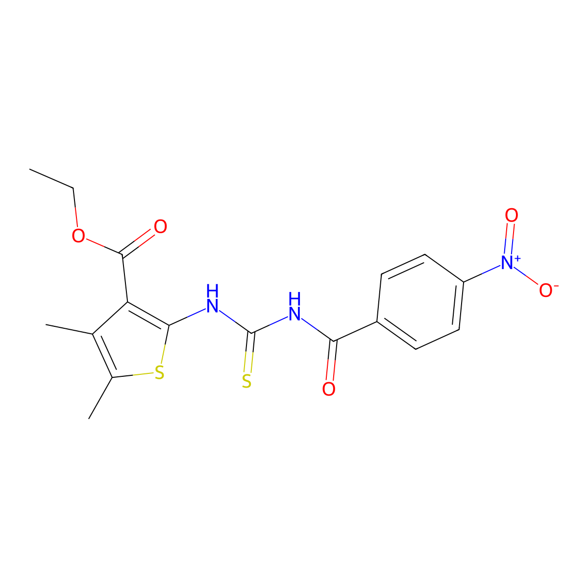 Ethyl 4,5-dimethyl-2-[(4-nitrobenzoyl)carbamothioylamino]thiophene-3-carboxylate molecular structure, CAS 268733-35-3