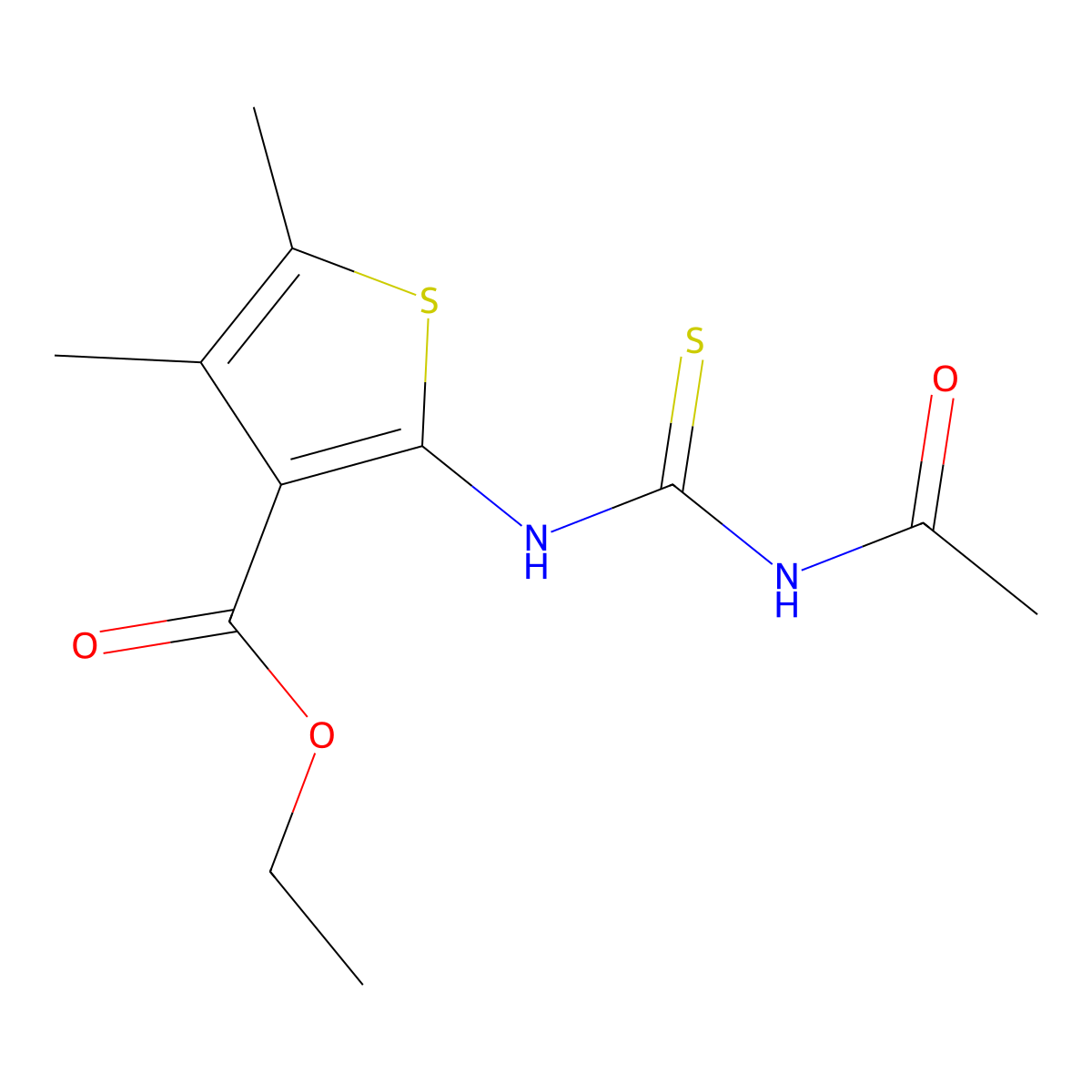 2-(3-Acetyl-thioureido)-4,5-dimethyl-thiophene-3-carboxylic acid ethyl ester molecular structure, CAS 268733-38-6
