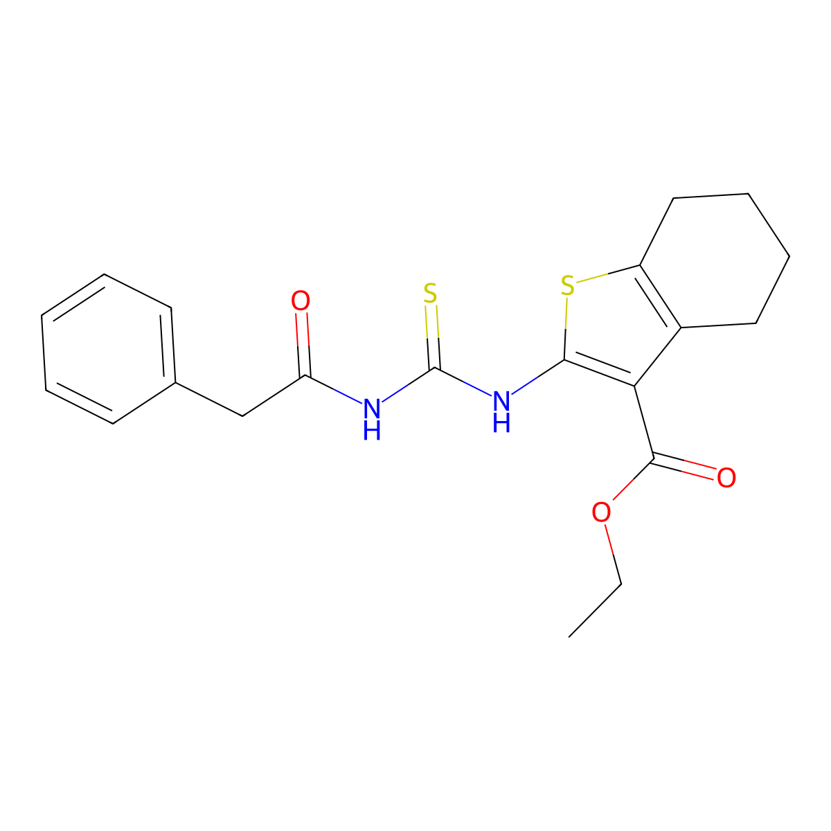 Ethyl 2-(3-(2-phenylacetyl)thioureido)-4,5,6,7-tetrahydrobenzo[b]thiophene-3-carboxylate molecular structure, CAS 268733-39-7