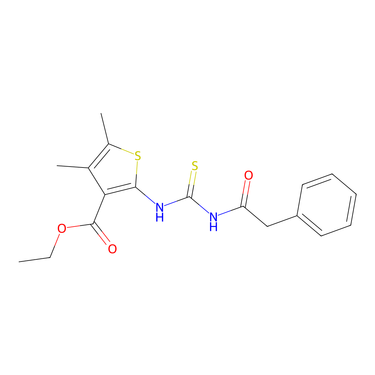 Ethyl 4,5-dimethyl-2-{[(phenylacetyl)carbamothioyl]amino}thiophene-3-carboxylate molecular structure, CAS 268733-40-0