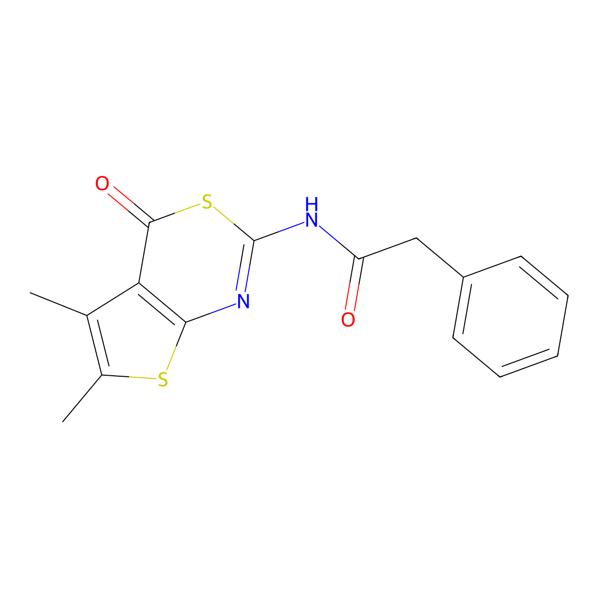N-(5,6-dimethyl-4-oxo-4H-thieno[2,3-d][1,3]thiazin-2-yl)-2-phenylacetamide molecular structure, CAS 268733-41-1