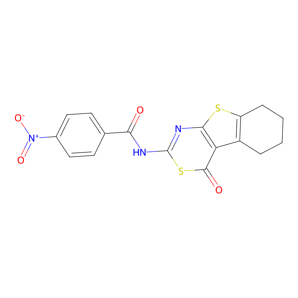 4-nitro-N-(4-oxo-5,6,7,8-tetrahydro-[1]benzothiolo[2,3-d][1,3]thiazin-2-yl)benzamide molecular structure, CAS 268733-43-3