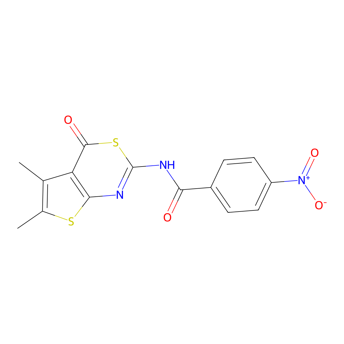 N-{5,6-dimethyl-4-oxo-4H-thieno[2,3-d][1,3]thiazin-2-yl}-4-nitrobenzamide molecular structure, CAS 268733-44-4