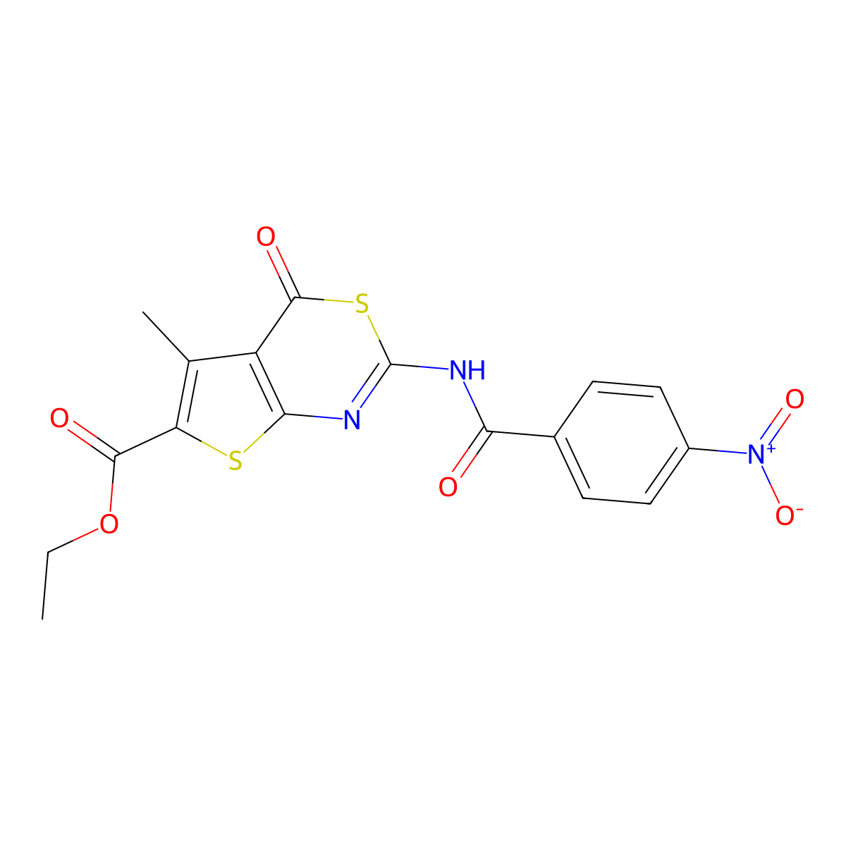 Ethyl 5-methyl-2-[(4-nitrobenzoyl)amino]-4-oxothieno[2,3-d][1,3]thiazine-6-carboxylate molecular structure, CAS 268733-45-5