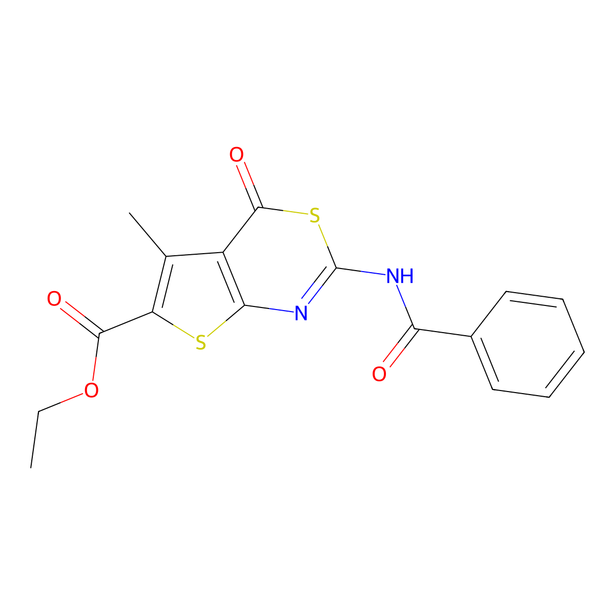Ethyl 5-methyl-4-oxo-2-(phenylcarbonylamino)thiopheno[2,3-d]1,3-thiazine-6-car boxylate molecular structure, CAS 268733-47-7