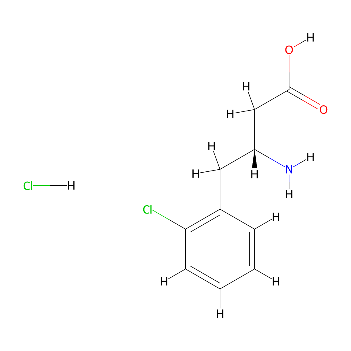 (3R)-3-Amino-4-(2-chlorophenyl)butanoic acid--hydrogen chloride (1/1) molecular structure, CAS 268734-28-7