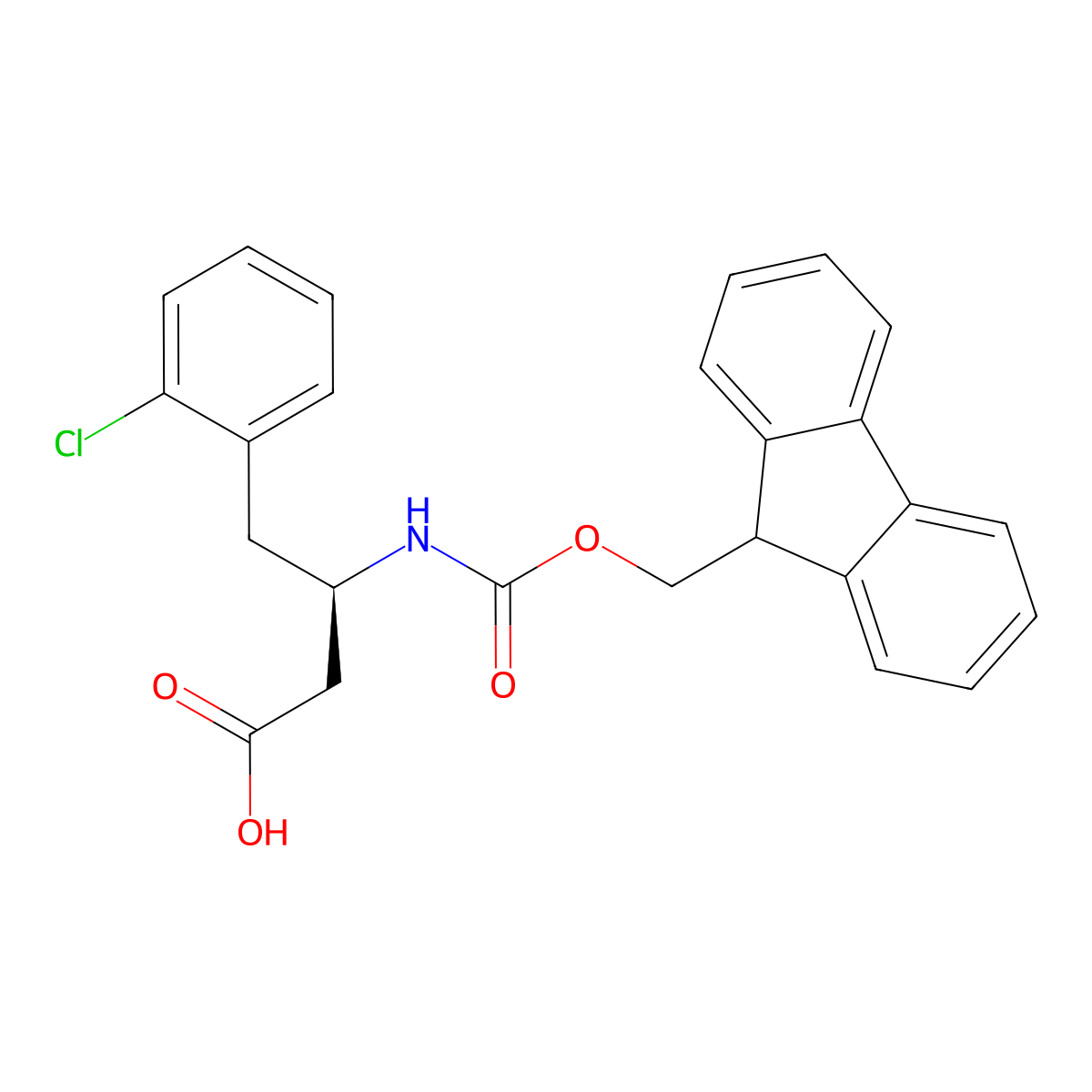 (R)-3-((((9H-Fluoren-9-yl)methoxy)carbonyl)amino)-4-(2-chlorophenyl)butanoic acid molecular structure, CAS 268734-29-8