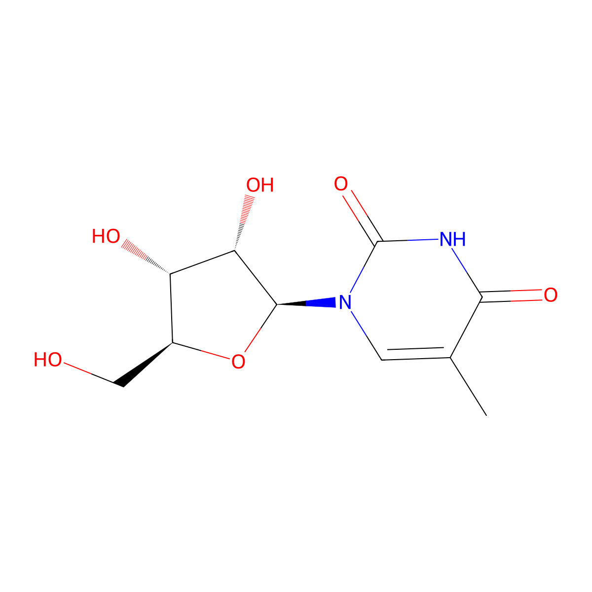 Thymine riboside, L- molecular structure, CAS 26879-47-0