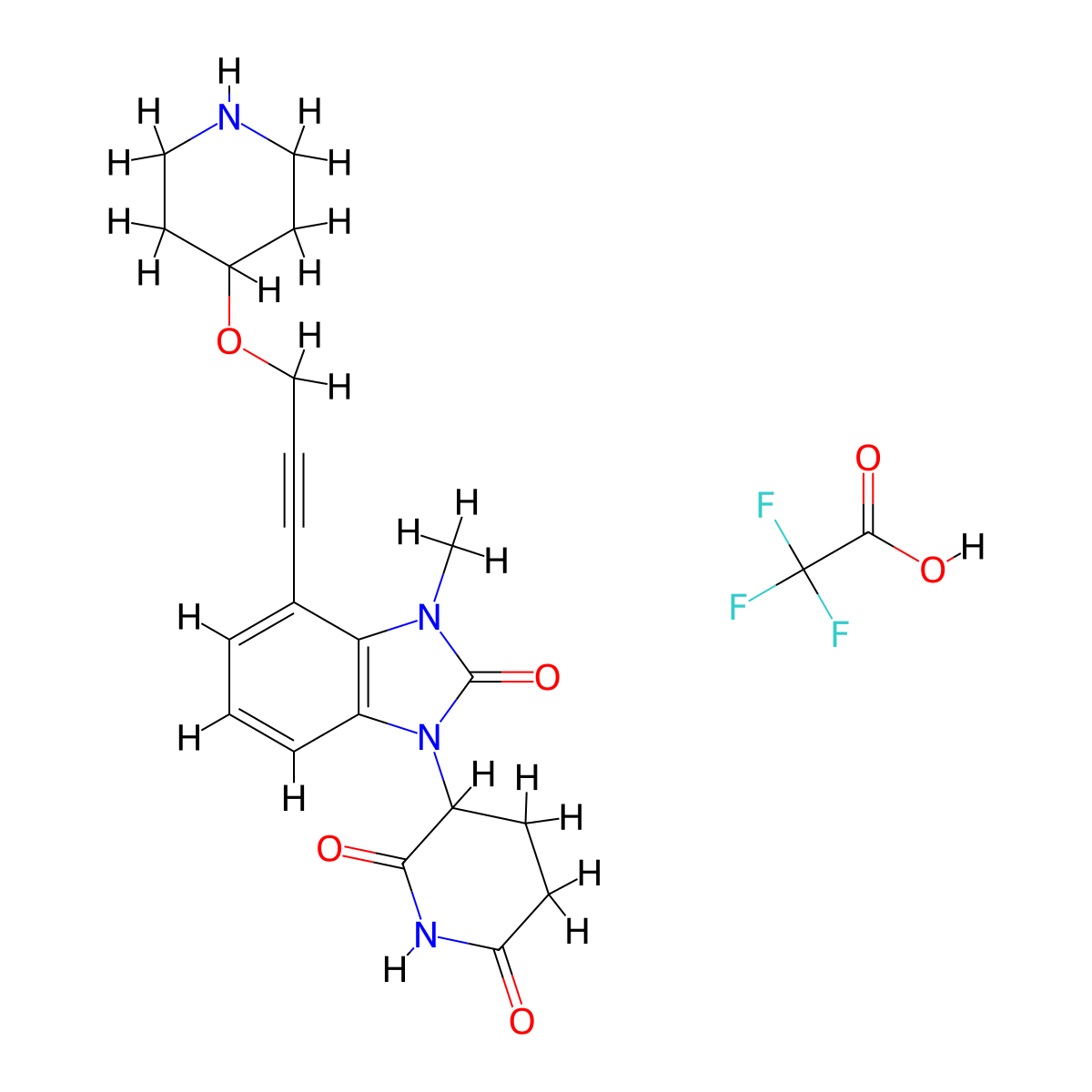 3-(3-methyl-2-oxo-4-(3-(piperidin-4-yloxy)prop-1-yn-1-yl)-2,3-dihydro-1H-benzo[d]imidazol-1-yl)piperidine-2,6-dione 2,2,2-trifluoroacetate molecular structure, CAS 2688840-94-8