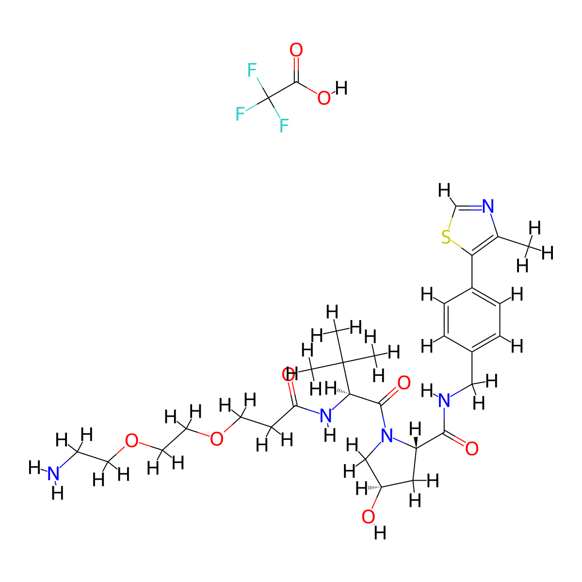 (2S,4R)-1-((S)-2-(3-(2-(2-Aminoethoxy)ethoxy)propanamido)-3,3-dimethylbutanoyl)-4-hydroxy-N-(4-(4-methylthiazol-5-yl)benzyl)pyrrolidine-2-carboxamide 2,2,2-trifluoroacetate molecular structure, CAS 2688842-04-6