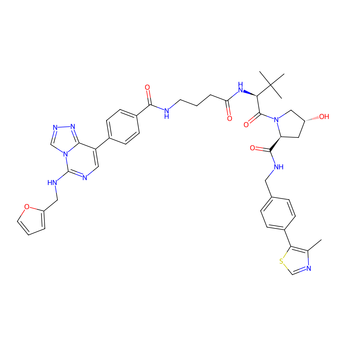 (2S,4R)-1-((S)-2-(4-(4-(5-((Furan-2-ylmethyl)amino)-[1,2,4]triazolo[4,3-c]pyrimidin-8-yl)benzamido)butanamido)-3,3-dimethylbutanoyl)-4-hydroxy-N-(4-(4-methylthiazol-5-yl)benzyl)pyrrolidine-2-carboxamide molecular structure, CAS 2688842-08-0