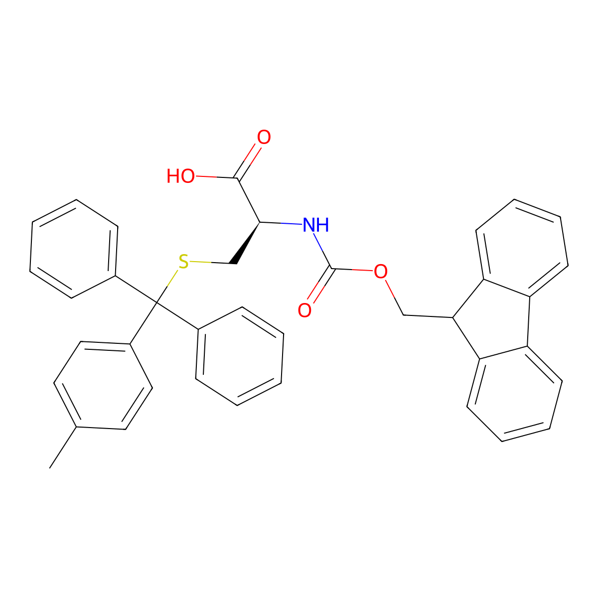 N-(((9H-Fluoren-9-yl)methoxy)carbonyl)-S-((4-methylphenyl)(diphenyl)methyl)-L-cysteine molecular structure, CAS 269067-38-1
