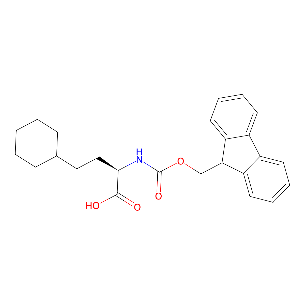 (R)-2-((((9H-Fluoren-9-yl)methoxy)carbonyl)amino)-4-cyclohexylbutanoic acid molecular structure, CAS 269078-72-0