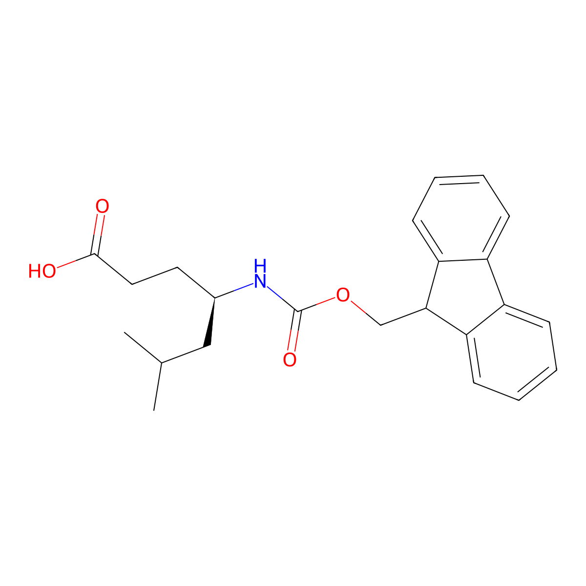 (R)-4-((((9H-Fluoren-9-yl)methoxy)carbonyl)amino)-6-methylheptanoic acid molecular structure, CAS 269078-75-3