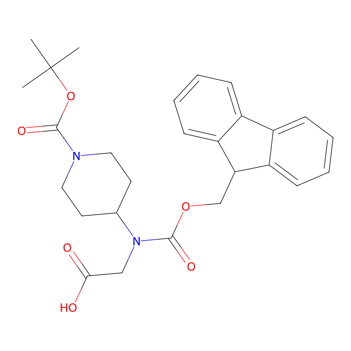 2-({1-[(tert-butoxy)carbonyl]piperidin-4-yl}({[(9H-fluoren-9-yl)methoxy]carbonyl})amino)acetic acid molecular structure, CAS 269078-80-0
