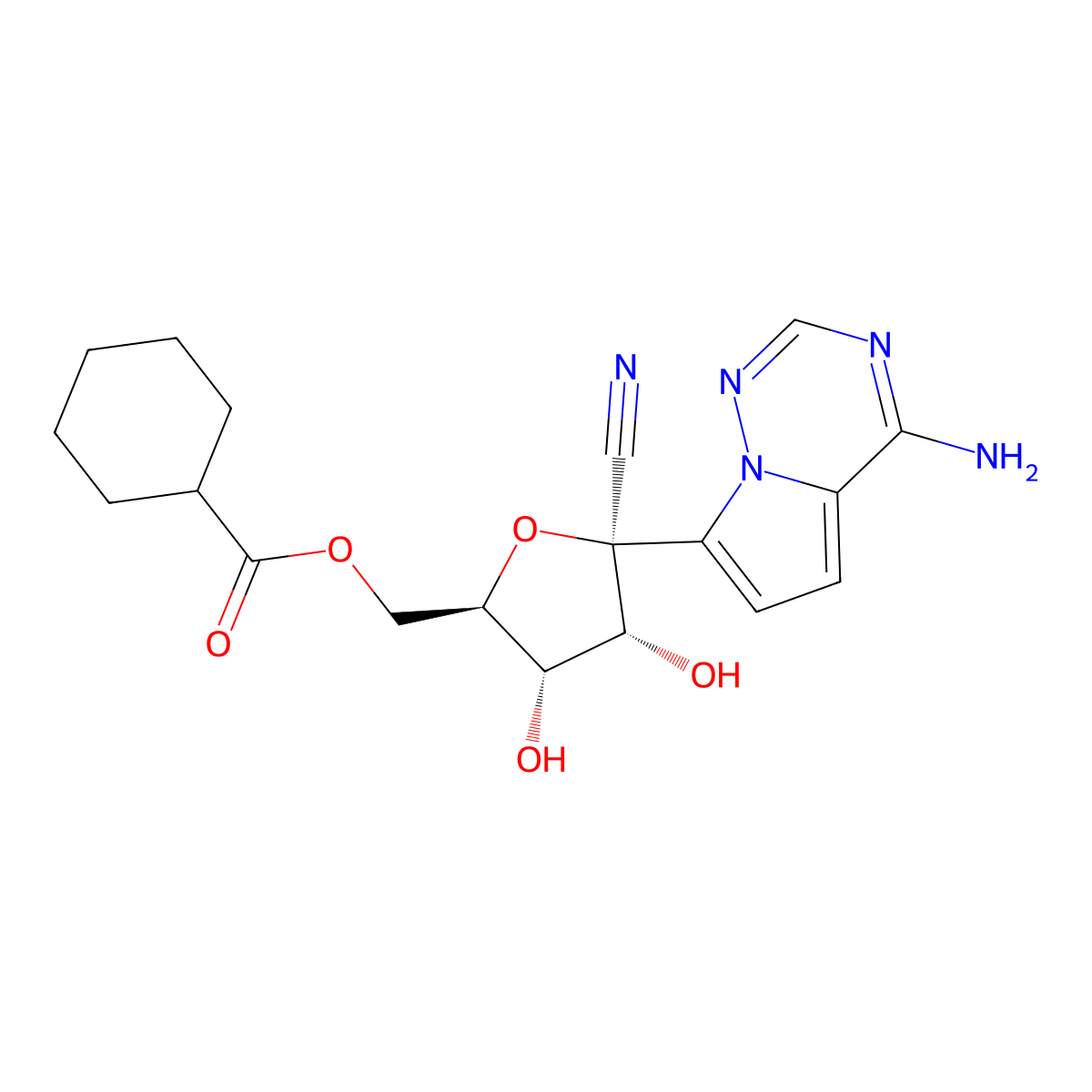 ((2R,3S,4R,5R)-5-(4-aminopyrrolo[2,1-f][1,2,4]triazin-7-yl)-5-cyano-3,4-dihydroxytetrahydrofuran-2-yl)methyl cyclohexanecarboxylate molecular structure, CAS 2691076-98-7
