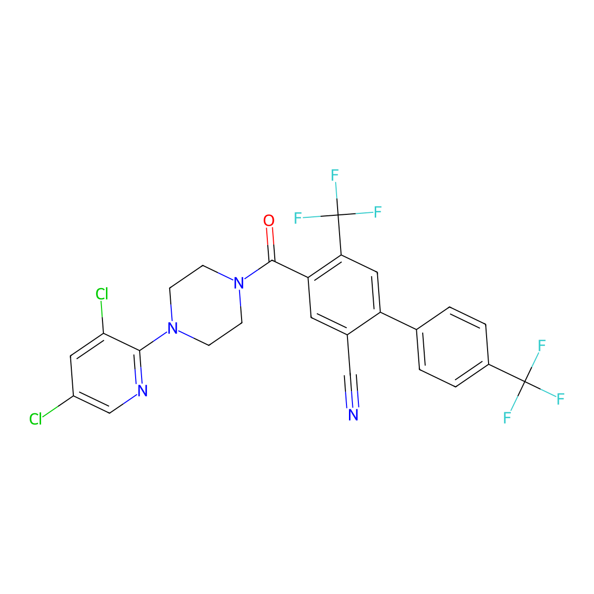 5-{[4-(3,5-Dichloropyridin-2-yl)piperazin-1-yl]carbonyl}-4-(trifluoromethyl)-2-[4-(trifluoromethyl)phenyl]benzonitrile molecular structure, CAS 2691810-45-2