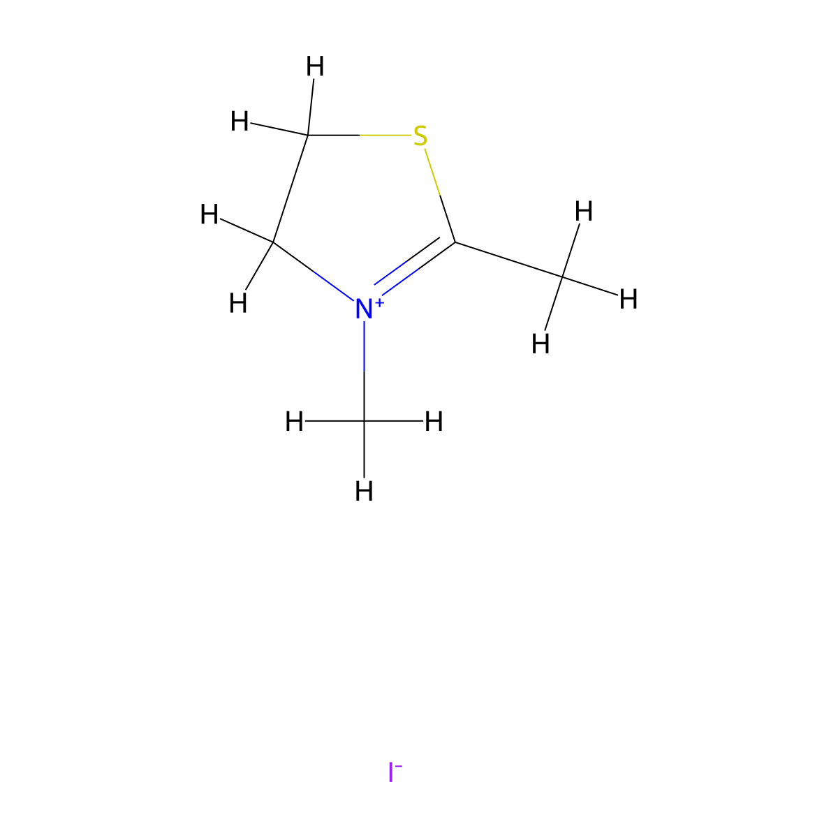 Thiazolium, 4,5-dihydro-2,3-dimethyl-, iodide (1:1) molecular structure, CAS 26934-29-2