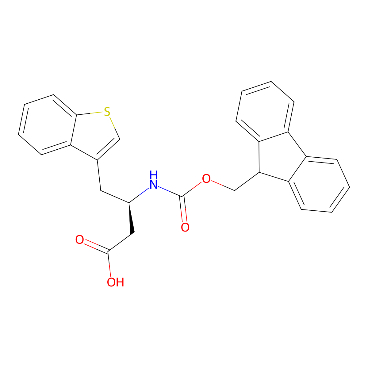 (R)-3-((((9H-Fluoren-9-yl)methoxy)carbonyl)amino)-4-(benzo[b]thiophen-3-yl)butanoic acid molecular structure, CAS 269396-51-2